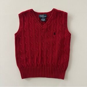 POLO RALPH LAUREN EUC/LN Red Cable Knit Sweater Vest